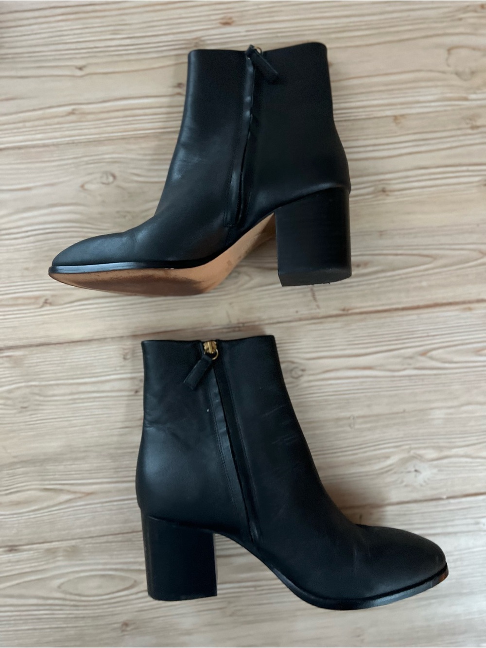 J.Crew Sadie Black Leather Stacked Heel Ankle Boots 8.5